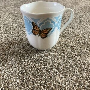 Lenox Butterfly Meadow Porcelain Coffee Cup Pastel Scalloped Blue Monarch